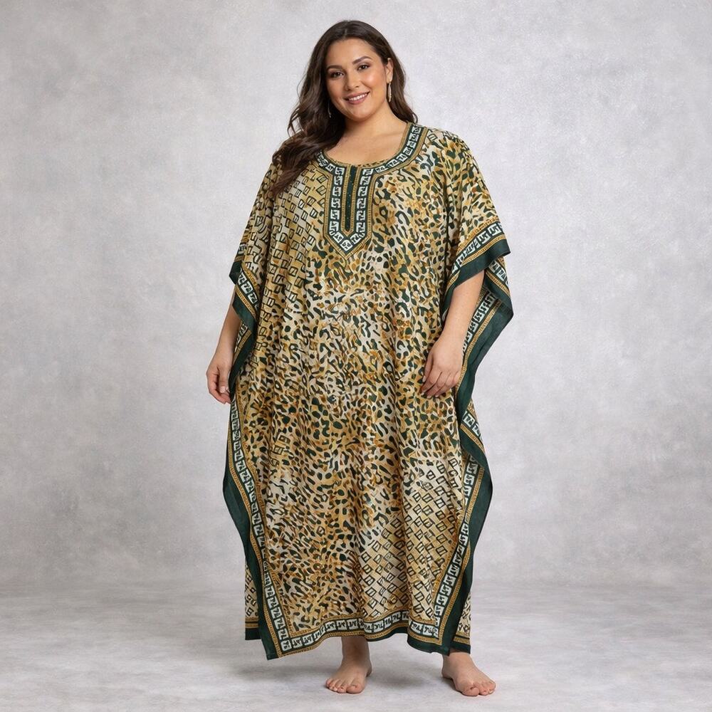 Kanin Originals Animal Print Kaftan Muumuu Maxi Lounge Dress Sz XXL